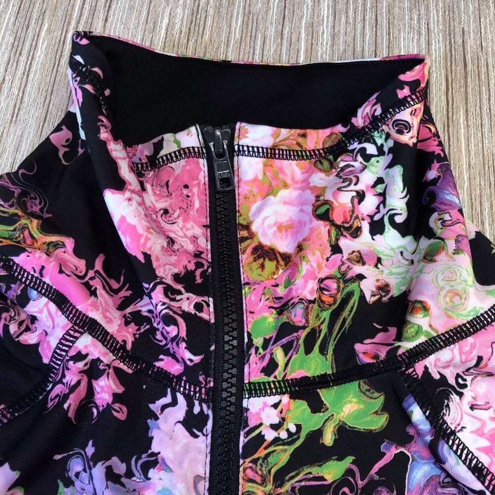Cynthia Rowley Floral Black Zip Front Jacket Sporty Athletic Stylish - Picture 9 of 16